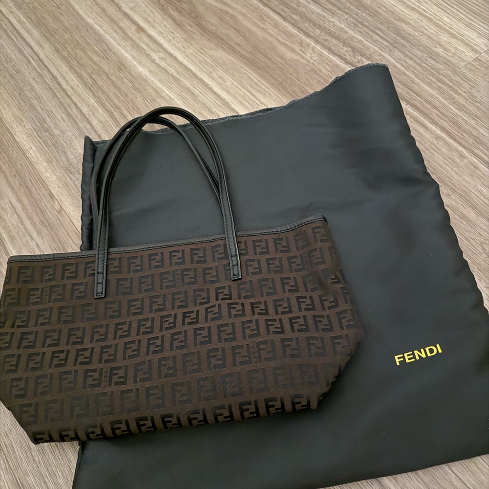 Fendi Black and Brown Logo Tote